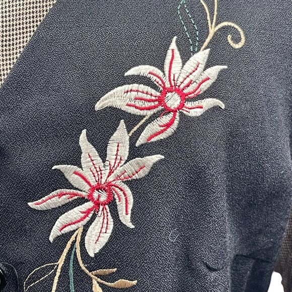 VTG 80s Tan Black Maxi Dress XL Embroidered Vest Cottage Boho Prairie Gingham - Picture 3 of 11